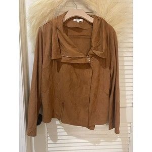 Umgee Brown lightweight Suede Zipper blazer Plus 1XL BOHO CHIC Moro Jacket